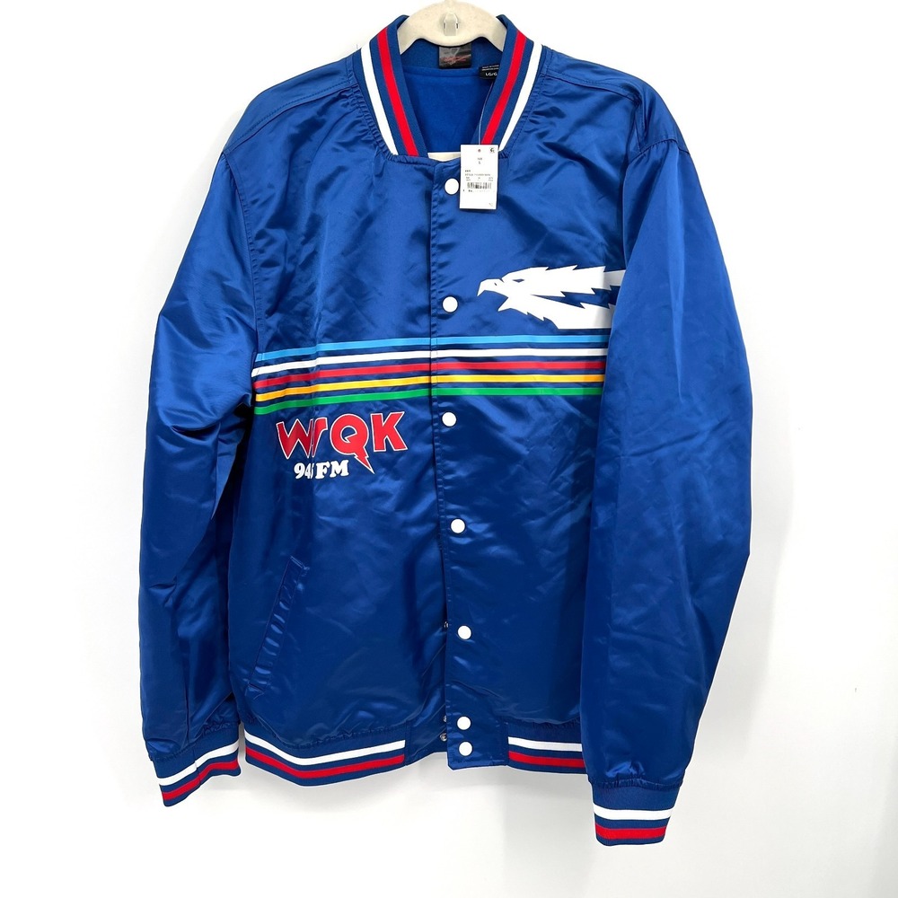 NEW Stranger things retro 80s nylon baseball bomber jacket blue rainbow L